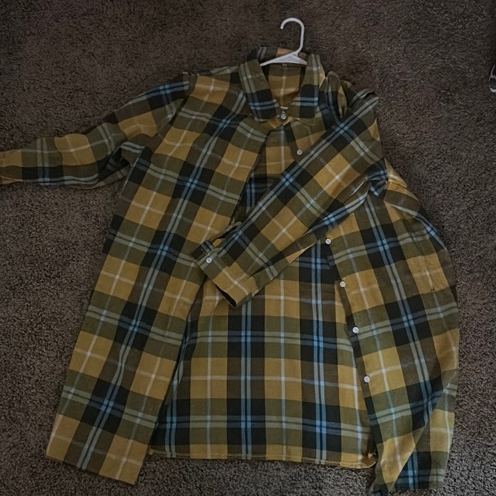 Oversized, long, yellow button up flannel